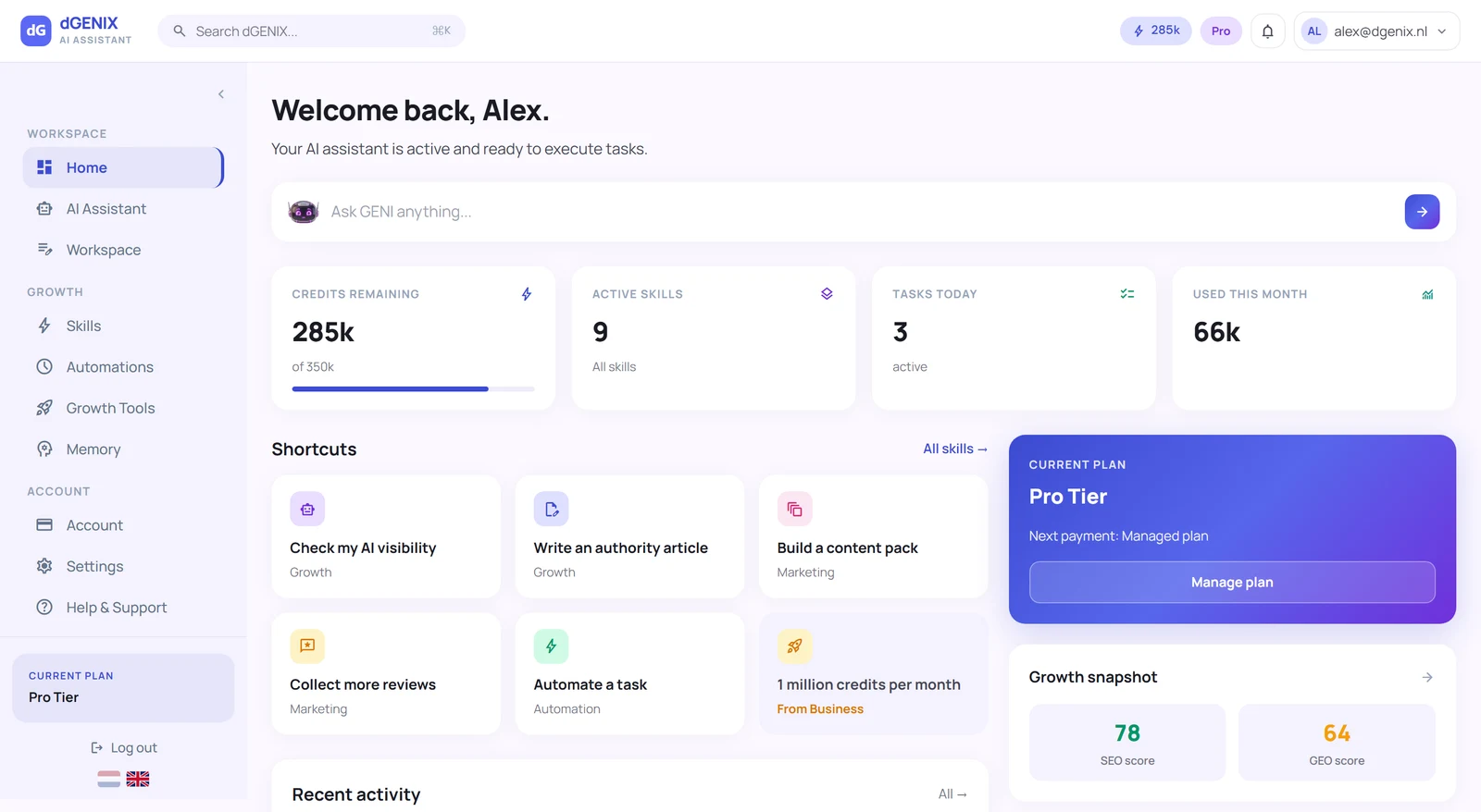dGENIX dashboard